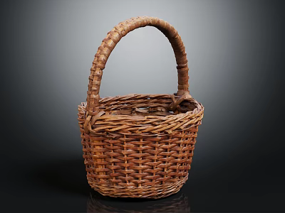 Traditional Handwoven Wicker Basket With Curved Handle And Round Shape For Household Storage 3d model
