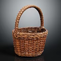 Traditional Handwoven Wicker Basket With Curved Handle And Round Shape For Household Storage