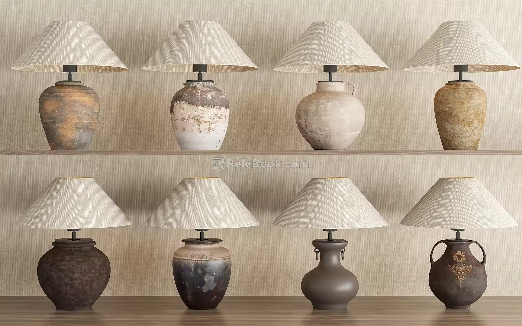 The ancient retro table lamp pottery pot table lamp can table lamp 3d model