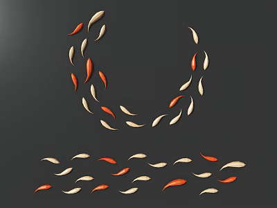 Fish Shaped Wall Decor With Orange Beige Accents And Circular Linear Arrangement On Black Background 3d model
