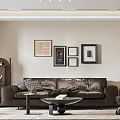 Modern Living Dining Room Interior With Wooden TV Wall LED Lighting And Glass Display Cabinet