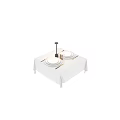 Ceramic Tableware on Dining Table with White Tablecloth Plates Cutlery Wine Glasses and Candle Holder