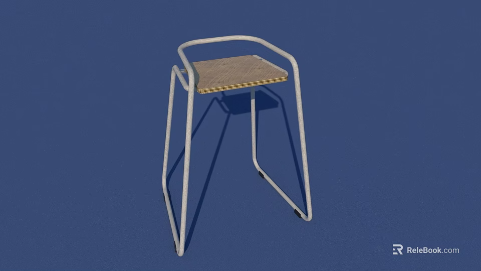 Modern Single Chair With White Metal Frame And Wooden Seat Design 3d model 