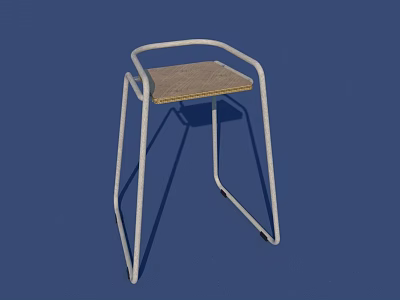 Modern Single Chair With White Metal Frame And Wooden Seat Design 3d model