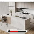 Modern Kitchen Bar Area Interior Design With Marble Island Countertop And Cabinets Stools