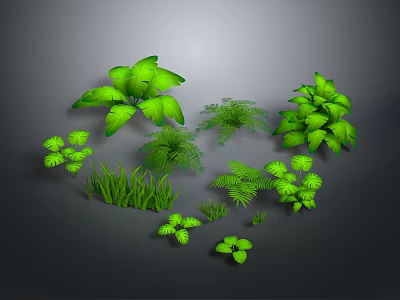 Various Green Plants With Different Leaf Shapes And Sizes In 3D Render 3d model