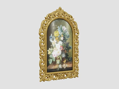Decorative Ornate Gold Frame with Colorful Floral Still Life Painting Artwork 3d model