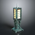 Decorative Bronze Lamp with Glass Panels and Sculpted Human Figures Base in Vintage Classical Design