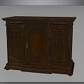 Vintage Three Door Wooden Cabinet With Carved Details And Dark Brown Finish