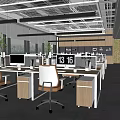Modern Public Office Space with Open Layout Desks Computers Large Windows and Green Plants