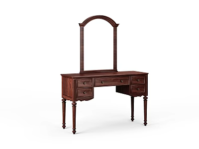 Classic Wooden Vanity Table with Arched Mirror and Storage Drawers for Bedroom Decor 3d model