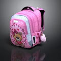 Pink Children's Backpack With Teddy Bear Design Polka Dots Bow And Pom Pom Decoration