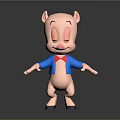 Cute Cartoon Pig Character With Blue Jacket Red Bowtie Open Arms And Closed Eyes
