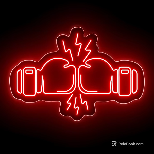 Red Neon Decorative Light With Boxing Gloves Pattern And Lightning Design 3d model 
