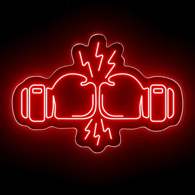 Red Neon Decorative Light With Boxing Gloves Pattern And Lightning Design 3d model