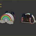 Fashionable Kids Backpacks With Rainbow Clouds On White And Brown Backgrounds And Black Straps