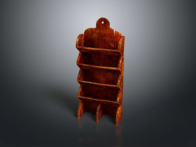Red Wooden Multi Tier Decorative Shelf With Top Hole And Supporting Feet 3d model