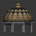 Ornate Architectural Dome With Golden Decorative Patterns Green Accents And Support Columns