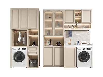 Modern Bathroom Cabinet Rack With Washing Machine Storage Cabinets And Glass Doors 3d model