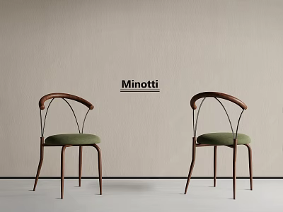 Minotti Dining Chairs With Green Cushion Wooden Frame And Curved Backrest 3d model
