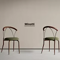 Minotti Dining Chairs With Green Cushion Wooden Frame And Curved Backrest