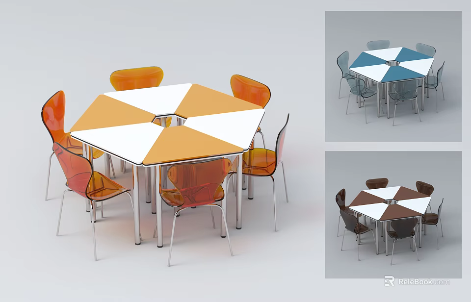 School Classroom Hexagonal Tables With Multicolor Chairs For Learning Area 3d model