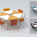 School Classroom Hexagonal Tables With Multicolor Chairs For Learning Area 3d model