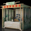Traditional Craft Display With Bamboo Frame Red Lanterns And Fan Decor