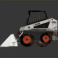 Heavy Duty Skid Steer Loader Utility Vehicle With Muddy Bucket And Red Wheels