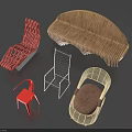 Various Stylish Leisure Chairs With Woven Design Metal Frame And Red Accent Details