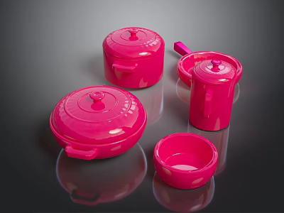 Pink Kitchenware Set With Pots Bowls And Mug For Modern Home Use 3d model