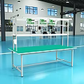 Industrial Equipment Workbench With Green Top And Lamp In Modern Factory Workshop