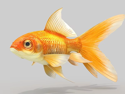 Vibrant Orange Goldfish With Long Flowing Fins And Shiny Yellow Scales In Water 3d model