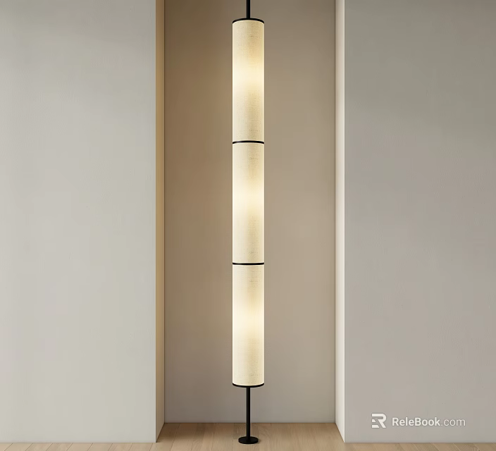 Modern Minimalist Floor Lamp With Cylindrical Segmented Linen Shade For Home Interior 3d model 