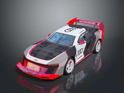 Audi Sporty Race Car With White Black Red Aerodynamic Design And Rear Wing 3d model