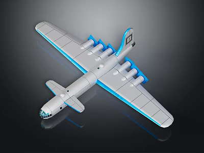 Gray Model Airplane With Blue Wing Accents And Streamlined Body Design 3d model