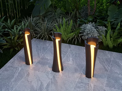 Outdoor Lights Modern Black Cylindrical Design With Warm Yellow Glow For Garden Stone Patio Plants 3d model