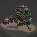 Vibrant Fantasy Carriage Setup With Chest Barrel Rug On Sand