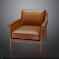 Stylish Modern Orange Leather Armchair With Wooden Frame And Comfortable Seat