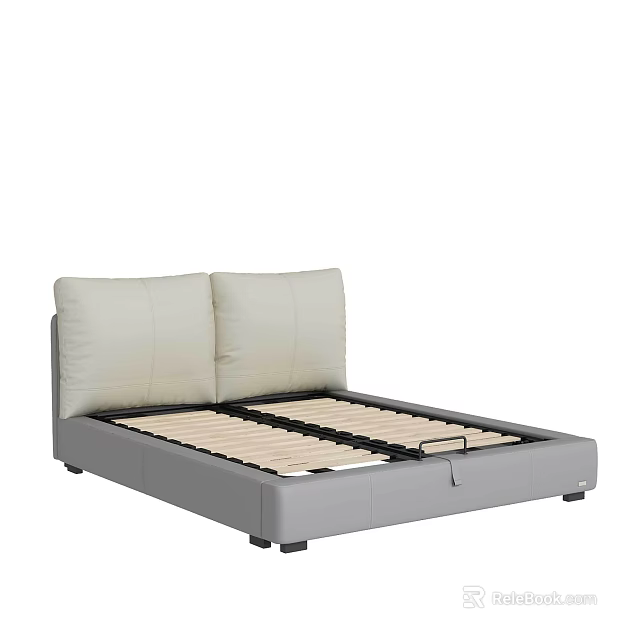 Modern Double Bed With Upholstered Headboard And Slat Support Frame 3d model