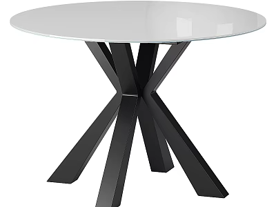 Modern Round Coffee Table With White Glass Top And Black Cross Metal Legs 3d model