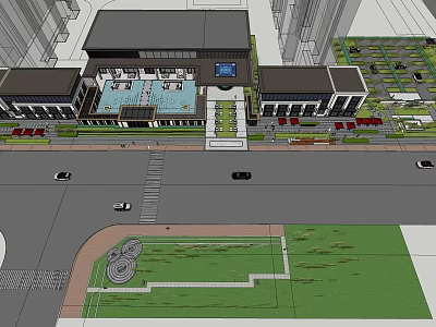 Garden Landscape Design With Modern Building Courtyard Water Feature And Greenery 3d model