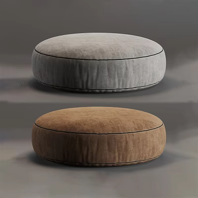 Gray and Brown Velvet Upholstered Modern Round Pouf Floor Cushion for Living Room 3d model