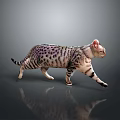 Cat With Purple Black Spotted Stripes Walking On Gray Background With Reflection 3d model