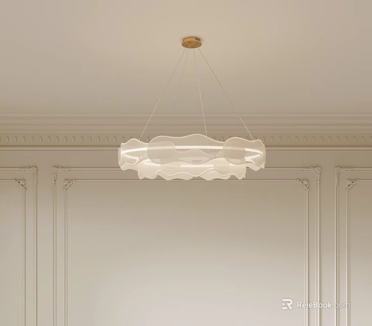 Modern Minimalist White Cloud Shaped Glass Chandelier In Elegant Interior With Decorative Moldings 3d model 