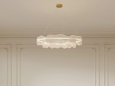 Modern Minimalist White Cloud Shaped Glass Chandelier In Elegant Interior With Decorative Moldings 3d model