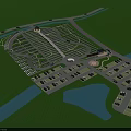 Comprehensive Site Layout Featuring Parking Areas Roads Green Spaces Water Bodies And Buildings