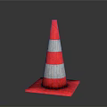 Red And White Striped Traffic Cone With Red Base On Gray Background Safety Road Equipment