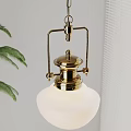 Brass and White Glass Pendant Lights in Modern Interior with Green Plants and Window Blinds