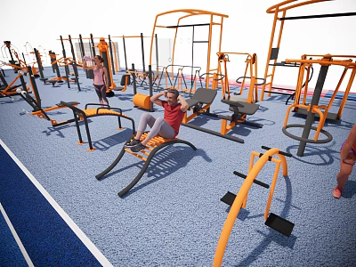 Outdoor Sports Equipment For Community Fitness Area With Multiple Exercise Machines 3d model
